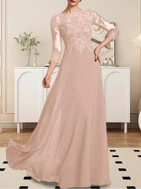A-line Scoop Floor-Length Lace Chiffon Mother of the Bride Dress With Sequins - Image 53