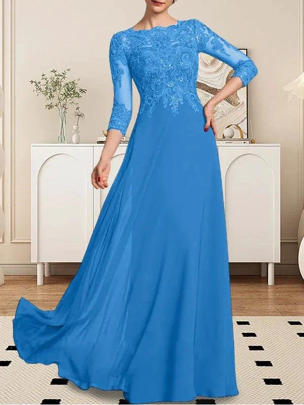 A-line Scoop Floor-Length Lace Chiffon Mother of the Bride Dress With Sequins - Image 54