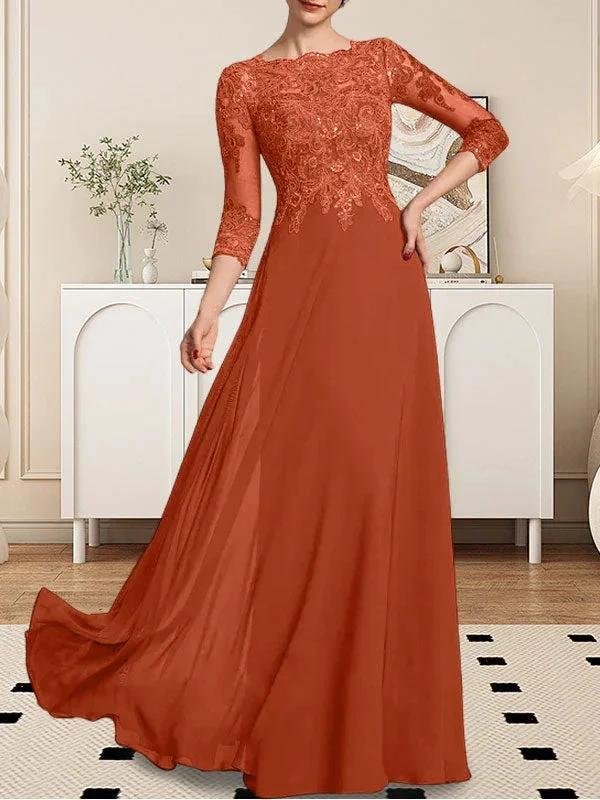 A-line Scoop Floor-Length Lace Chiffon Mother of the Bride Dress With Sequins - Image 55