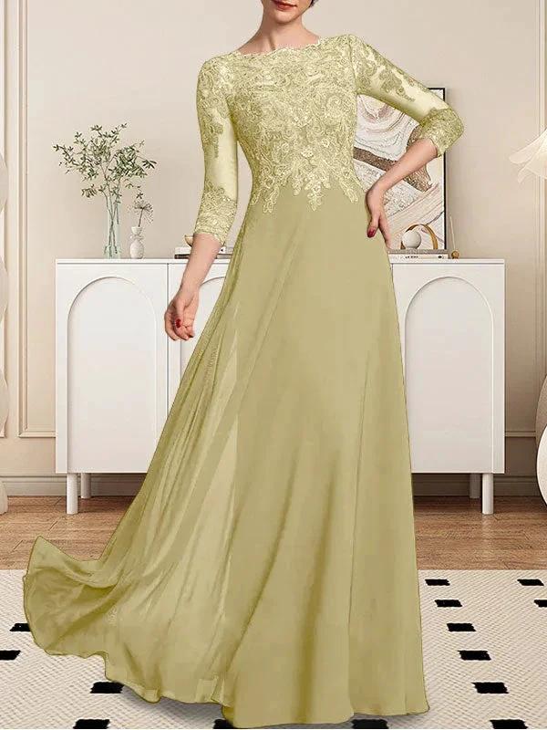 A-line Scoop Floor-Length Lace Chiffon Mother of the Bride Dress With Sequins - Image 56