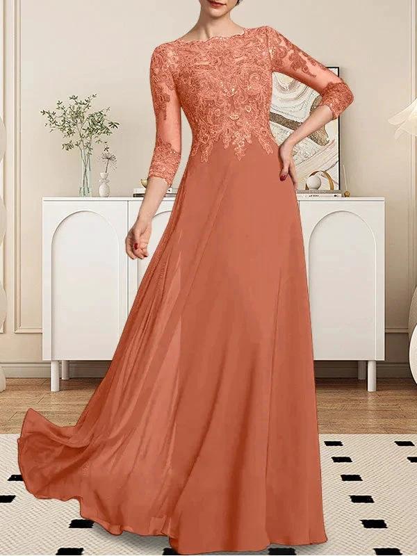 A-line Scoop Floor-Length Lace Chiffon Mother of the Bride Dress With Sequins - Image 57