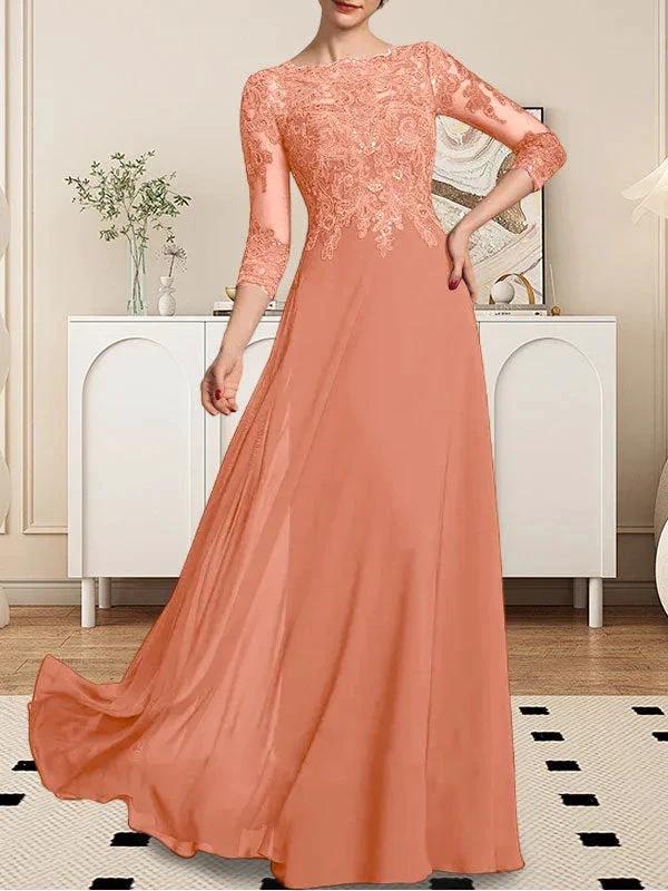 A-line Scoop Floor-Length Lace Chiffon Mother of the Bride Dress With Sequins - Image 58
