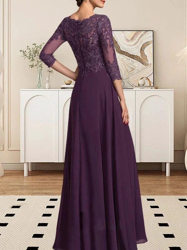 A-line Scoop Floor-Length Lace Chiffon Mother of the Bride Dress With Sequins - Image 6
