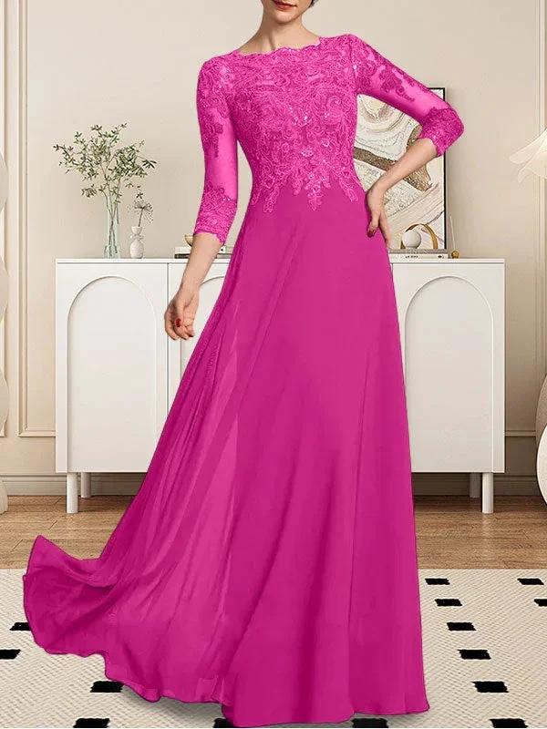 A-line Scoop Floor-Length Lace Chiffon Mother of the Bride Dress With Sequins - Image 60