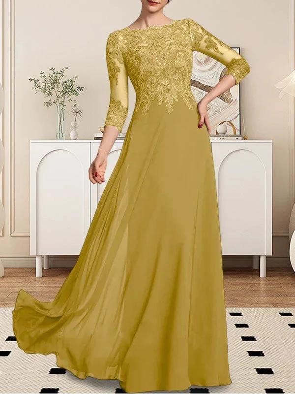 A-line Scoop Floor-Length Lace Chiffon Mother of the Bride Dress With Sequins - Image 61