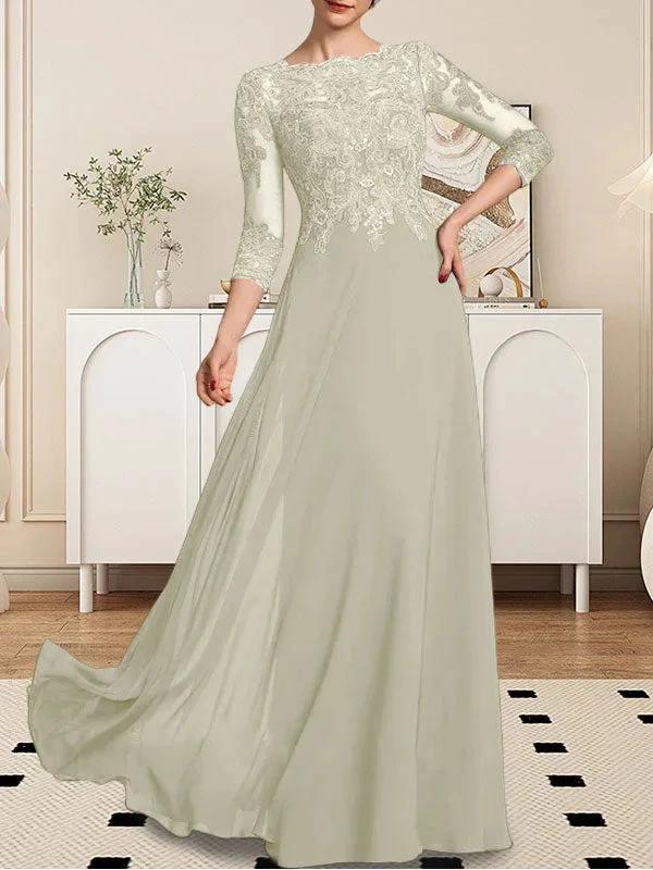 A-line Scoop Floor-Length Lace Chiffon Mother of the Bride Dress With Sequins - Image 63