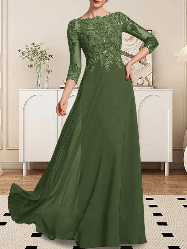 A-line Scoop Floor-Length Lace Chiffon Mother of the Bride Dress With Sequins - Image 65