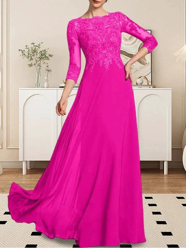 A-line Scoop Floor-Length Lace Chiffon Mother of the Bride Dress With Sequins - Image 66