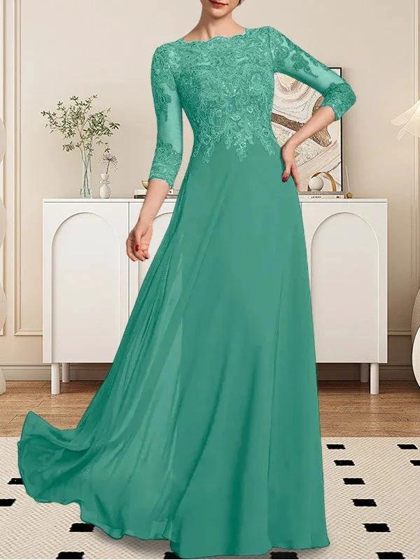 A-line Scoop Floor-Length Lace Chiffon Mother of the Bride Dress With Sequins - Image 67