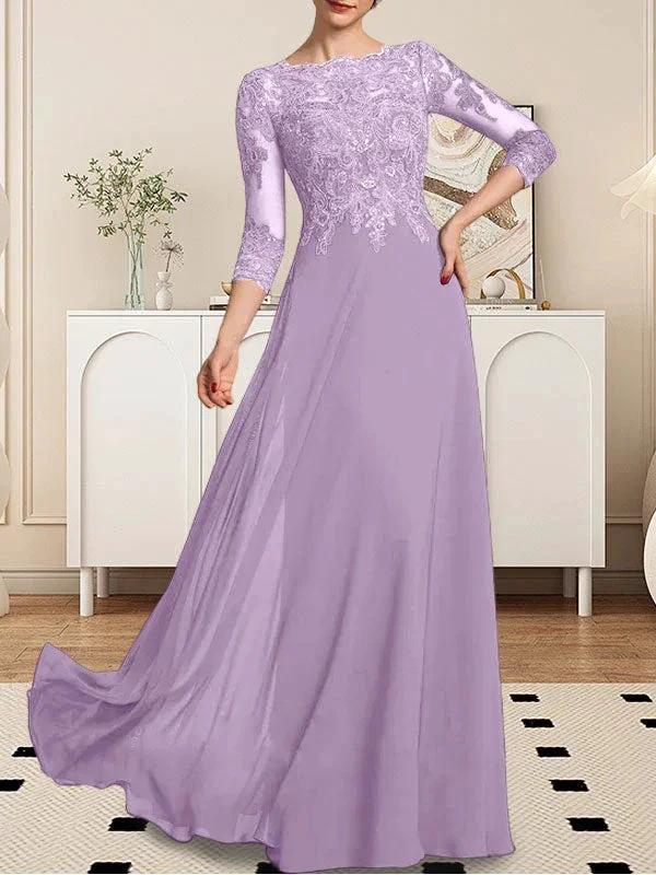 A-line Scoop Floor-Length Lace Chiffon Mother of the Bride Dress With Sequins - Image 68