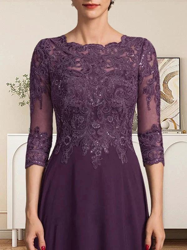 A-line Scoop Floor-Length Lace Chiffon Mother of the Bride Dress With Sequins - Image 7
