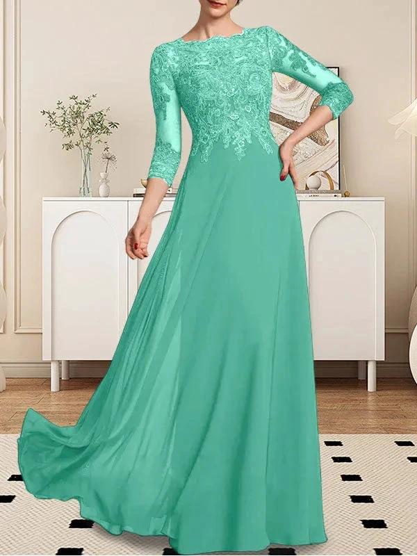 A-line Scoop Floor-Length Lace Chiffon Mother of the Bride Dress With Sequins - Image 70