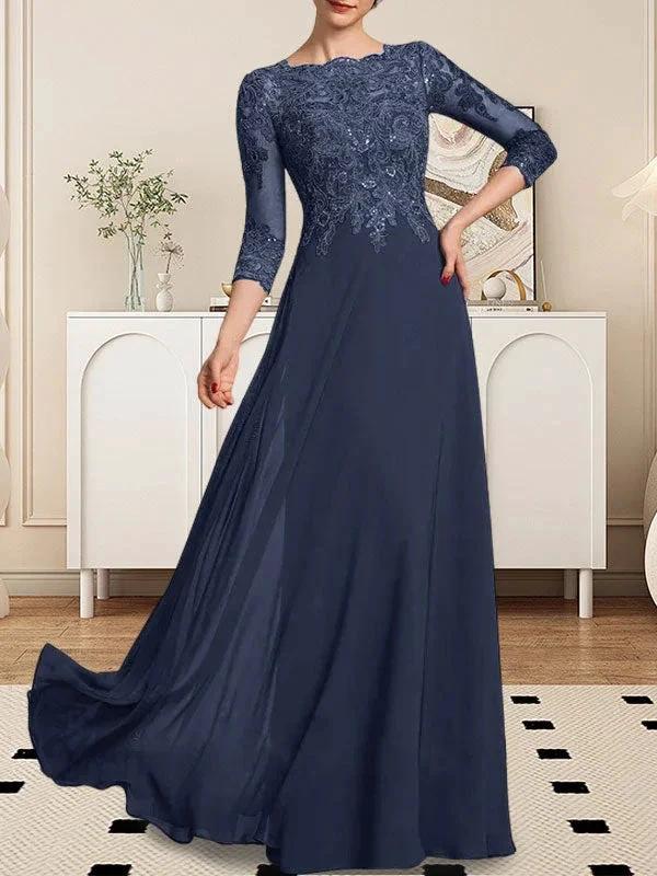 A-line Scoop Floor-Length Lace Chiffon Mother of the Bride Dress With Sequins - Image 71