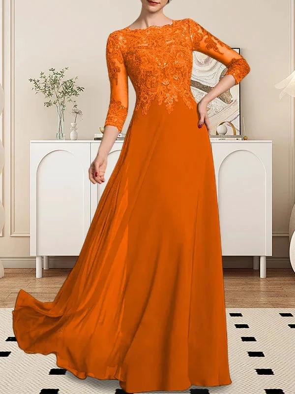 A-line Scoop Floor-Length Lace Chiffon Mother of the Bride Dress With Sequins - Image 72