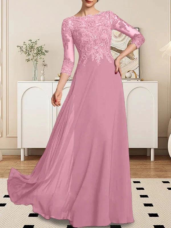 A-line Scoop Floor-Length Lace Chiffon Mother of the Bride Dress With Sequins - Image 74