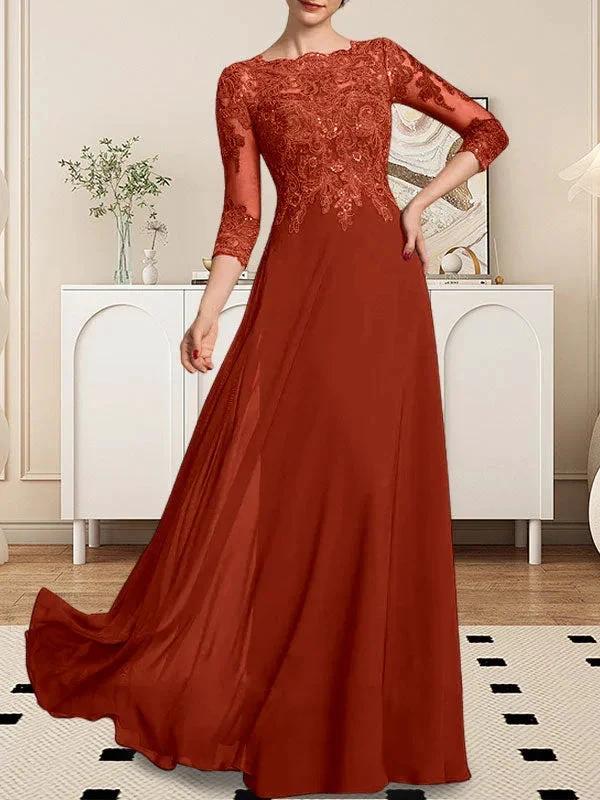 A-line Scoop Floor-Length Lace Chiffon Mother of the Bride Dress With Sequins - Image 78
