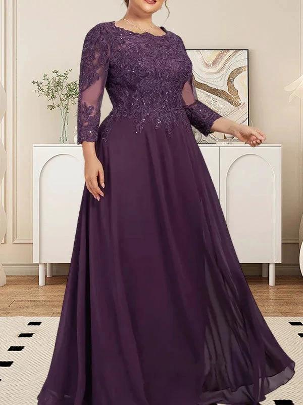 A-line Scoop Floor-Length Lace Chiffon Mother of the Bride Dress With Sequins - Image 8