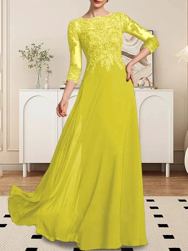 A-line Scoop Floor-Length Lace Chiffon Mother of the Bride Dress With Sequins - Image 86