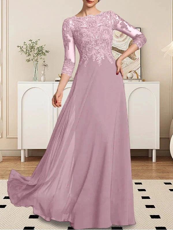 A-line Scoop Floor-Length Lace Chiffon Mother of the Bride Dress With Sequins - Image 87
