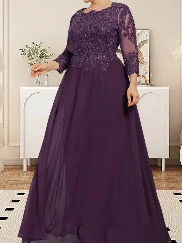 A-line Scoop Floor-Length Lace Chiffon Mother of the Bride Dress With Sequins - Image 9