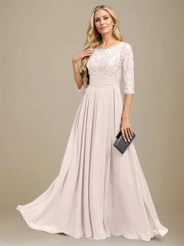 A-Line Scoop Floor-Length Lace Chiffon Mother Of the Bride Dress With Sequins Applique - Image 10