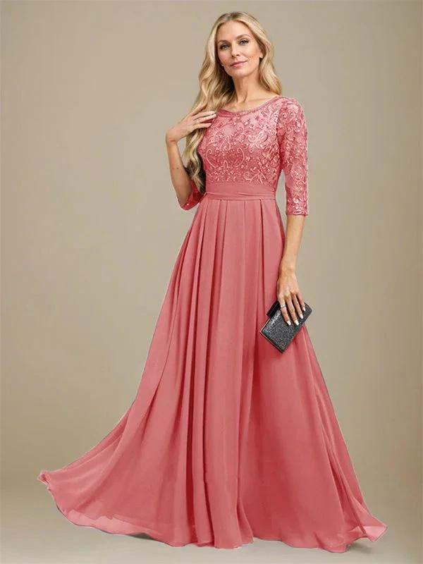 A-Line Scoop Floor-Length Lace Chiffon Mother Of the Bride Dress With Sequins Applique - Image 13