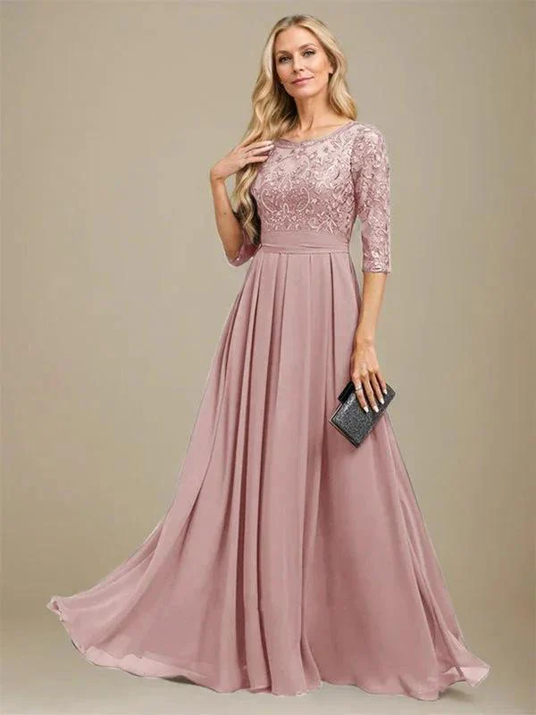 A-Line Scoop Floor-Length Lace Chiffon Mother Of the Bride Dress With Sequins Applique - Image 14