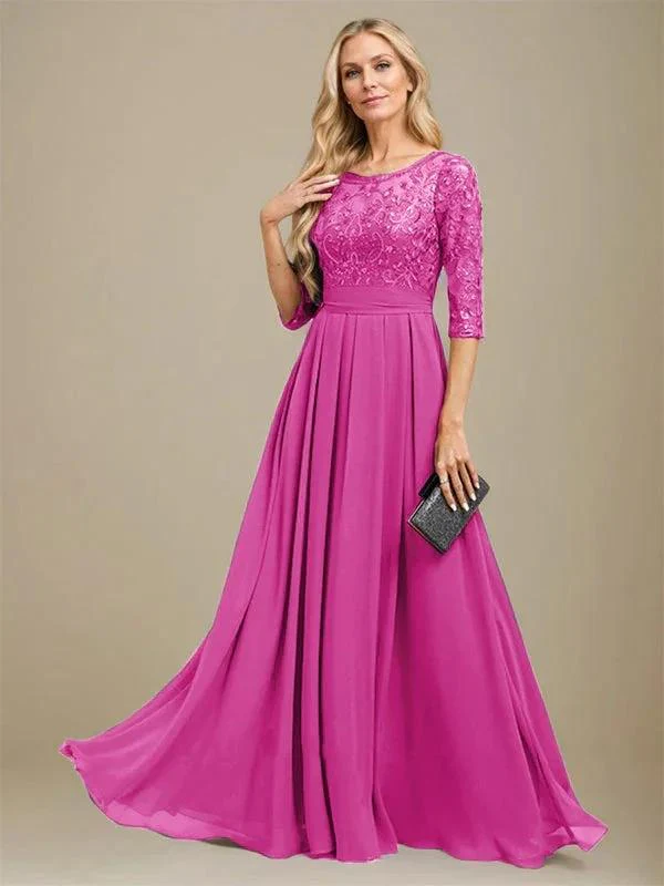 A-Line Scoop Floor-Length Lace Chiffon Mother Of the Bride Dress With Sequins Applique - Image 16