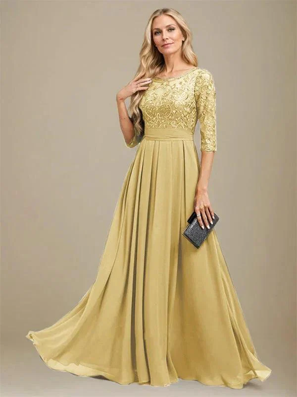 A-Line Scoop Floor-Length Lace Chiffon Mother Of the Bride Dress With Sequins Applique - Image 17