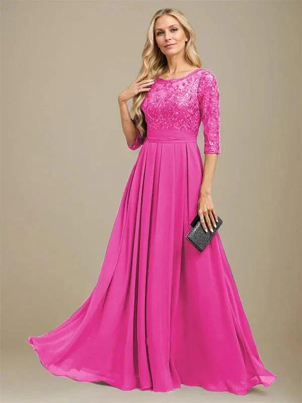 A-Line Scoop Floor-Length Lace Chiffon Mother Of the Bride Dress With Sequins Applique - Image 19