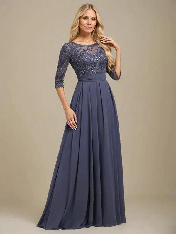 A-Line Scoop Floor-Length Lace Chiffon Mother Of the Bride Dress With Sequins Applique - Image 2
