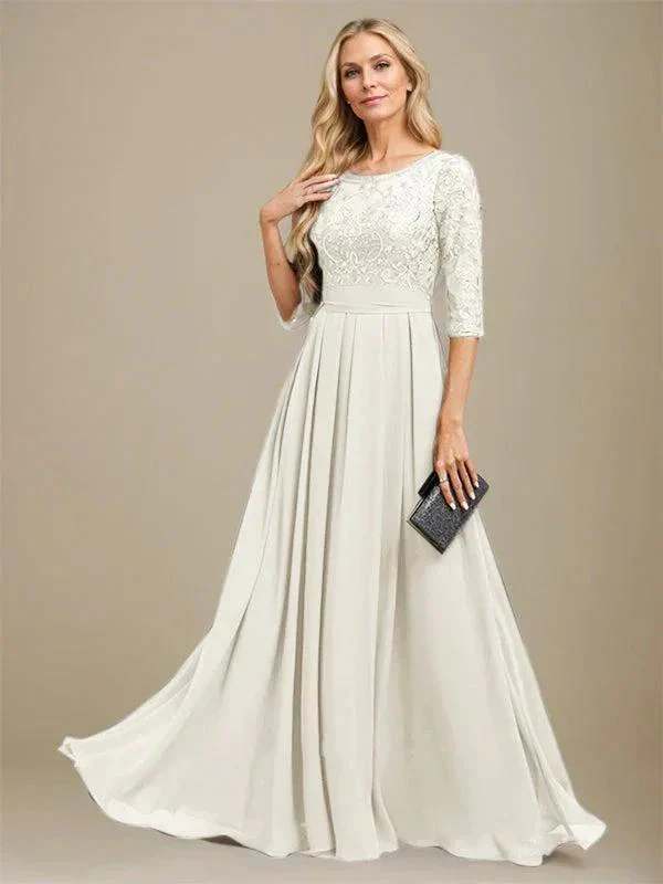 A-Line Scoop Floor-Length Lace Chiffon Mother Of the Bride Dress With Sequins Applique - Image 20