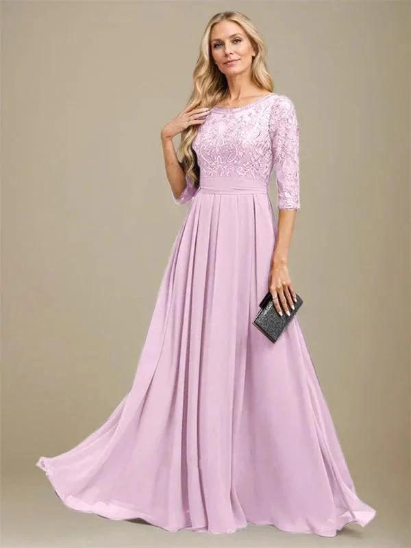 A-Line Scoop Floor-Length Lace Chiffon Mother Of the Bride Dress With Sequins Applique - Image 24