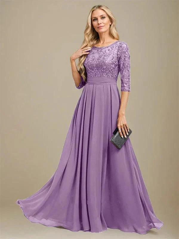 A-Line Scoop Floor-Length Lace Chiffon Mother Of the Bride Dress With Sequins Applique - Image 25