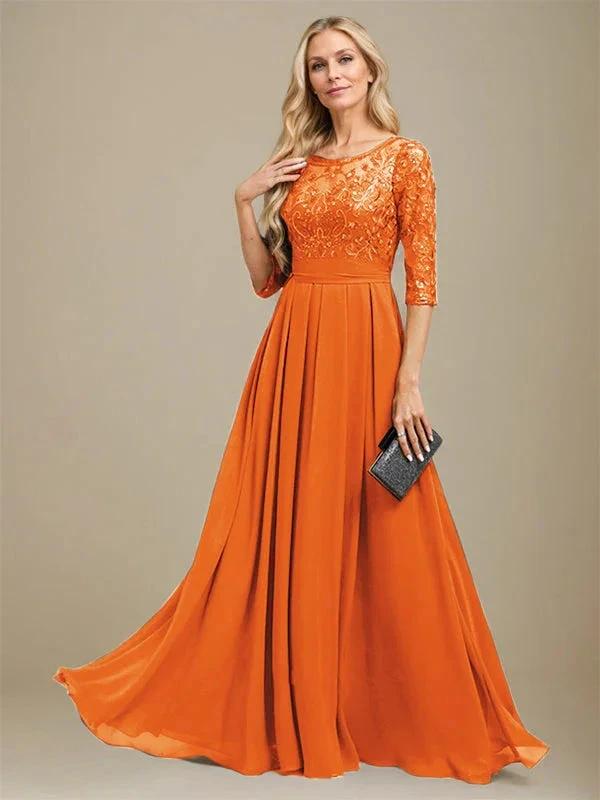 A-Line Scoop Floor-Length Lace Chiffon Mother Of the Bride Dress With Sequins Applique - Image 29