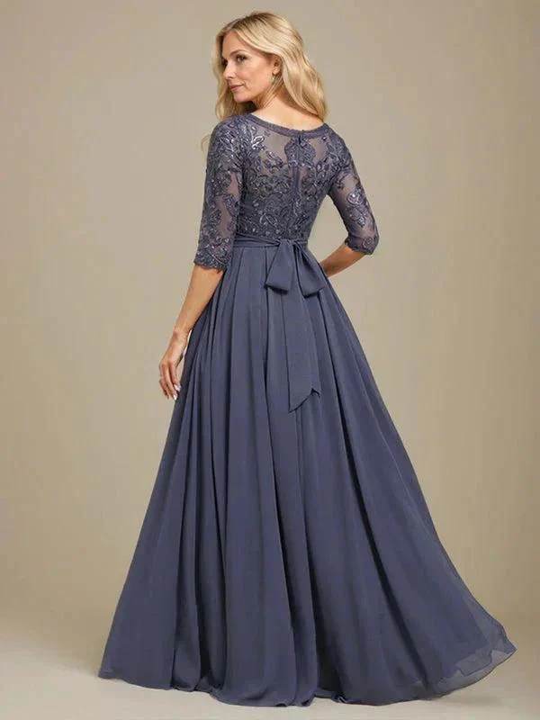 A-Line Scoop Floor-Length Lace Chiffon Mother Of the Bride Dress With Sequins Applique - Image 6