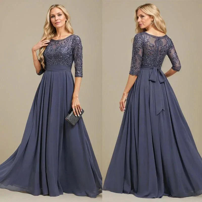A-Line Scoop Floor-Length Lace Chiffon Mother Of the Bride Dress With Sequins Applique - Image 7