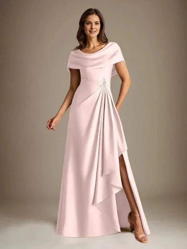 A-Line Scoop Floor-Length Stretch Satin Mother of the Bride Dress With Cascading Ruffles - Image 10