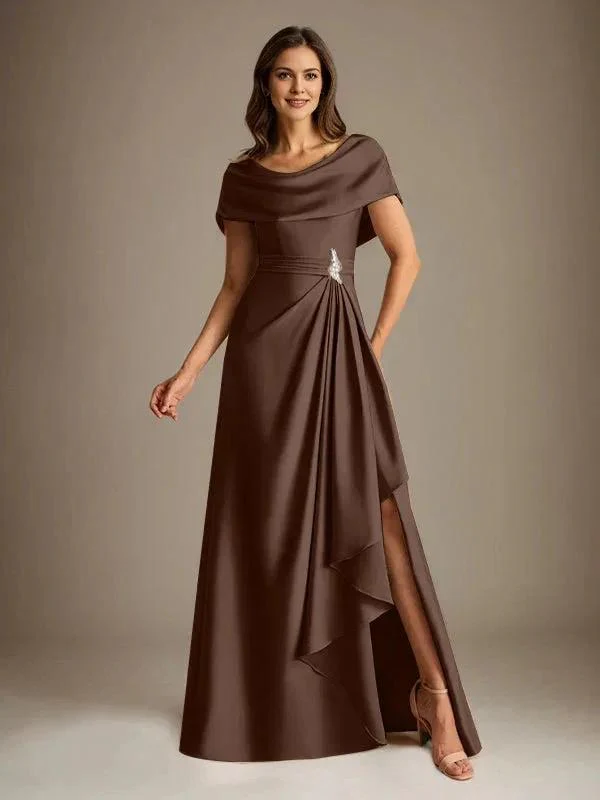 A-Line Scoop Floor-Length Stretch Satin Mother of the Bride Dress With Cascading Ruffles - Image 11