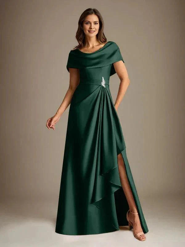 A-Line Scoop Floor-Length Stretch Satin Mother of the Bride Dress With Cascading Ruffles - Image 15