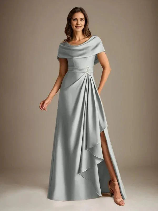 A-Line Scoop Floor-Length Stretch Satin Mother of the Bride Dress With Cascading Ruffles - Image 18