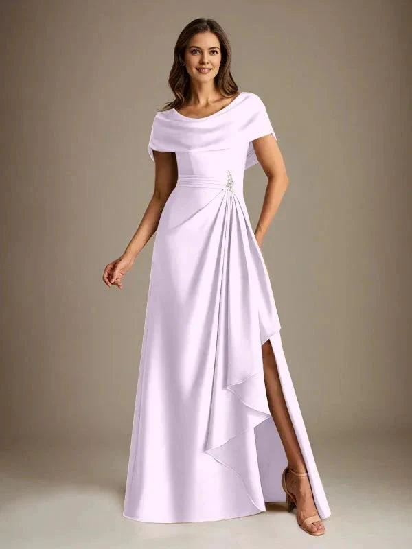 A-Line Scoop Floor-Length Stretch Satin Mother of the Bride Dress With Cascading Ruffles - Image 21