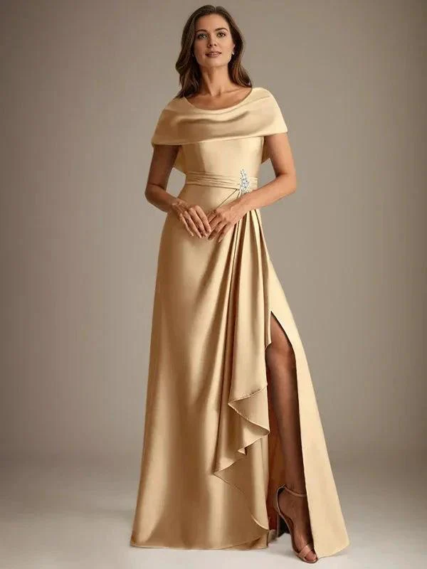 A-Line Scoop Floor-Length Stretch Satin Mother of the Bride Dress With Cascading Ruffles - Image 3