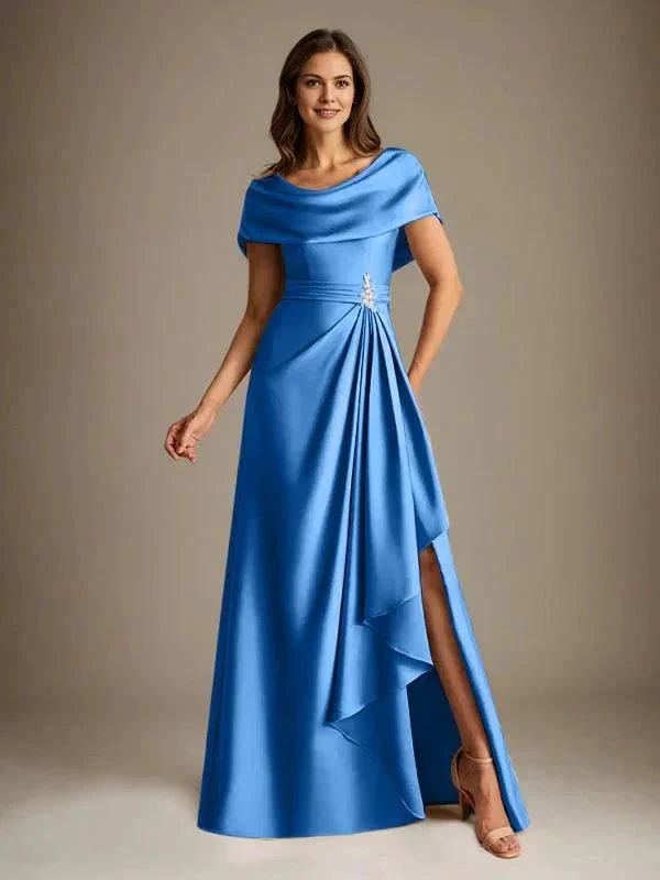A-Line Scoop Floor-Length Stretch Satin Mother of the Bride Dress With Cascading Ruffles - Image 31