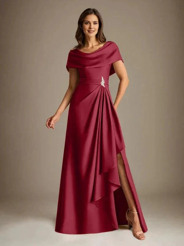 A-Line Scoop Floor-Length Stretch Satin Mother of the Bride Dress With Cascading Ruffles - Image 32