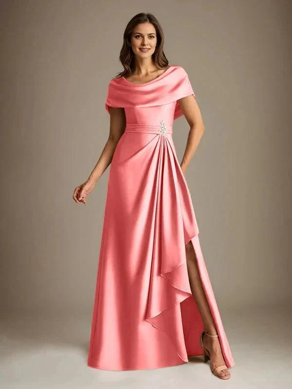 A-Line Scoop Floor-Length Stretch Satin Mother of the Bride Dress With Cascading Ruffles - Image 34