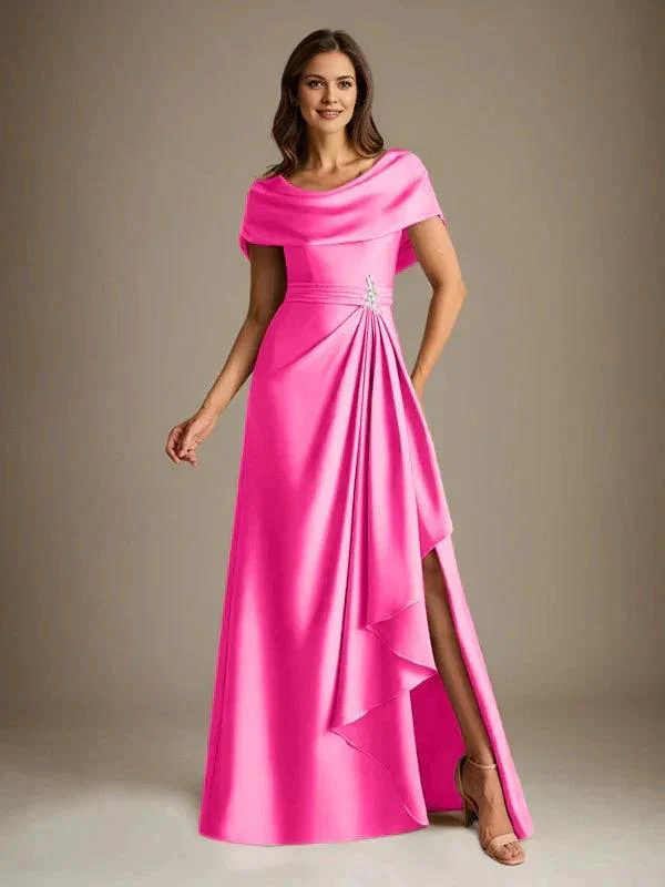 A-Line Scoop Floor-Length Stretch Satin Mother of the Bride Dress With Cascading Ruffles - Image 36