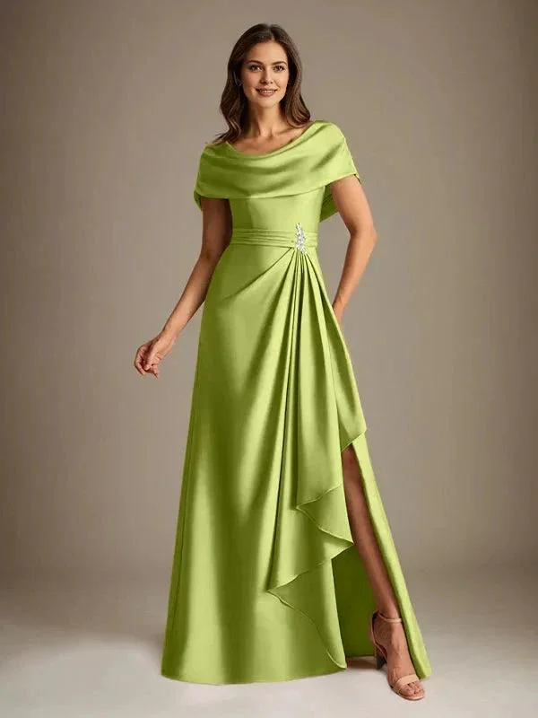 A-Line Scoop Floor-Length Stretch Satin Mother of the Bride Dress With Cascading Ruffles - Image 38