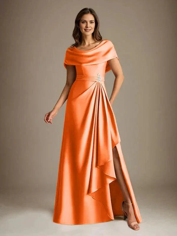 A-Line Scoop Floor-Length Stretch Satin Mother of the Bride Dress With Cascading Ruffles - Image 39