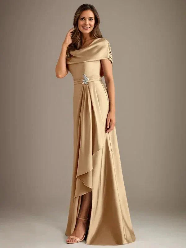 A-Line Scoop Floor-Length Stretch Satin Mother of the Bride Dress With Cascading Ruffles - Image 4
